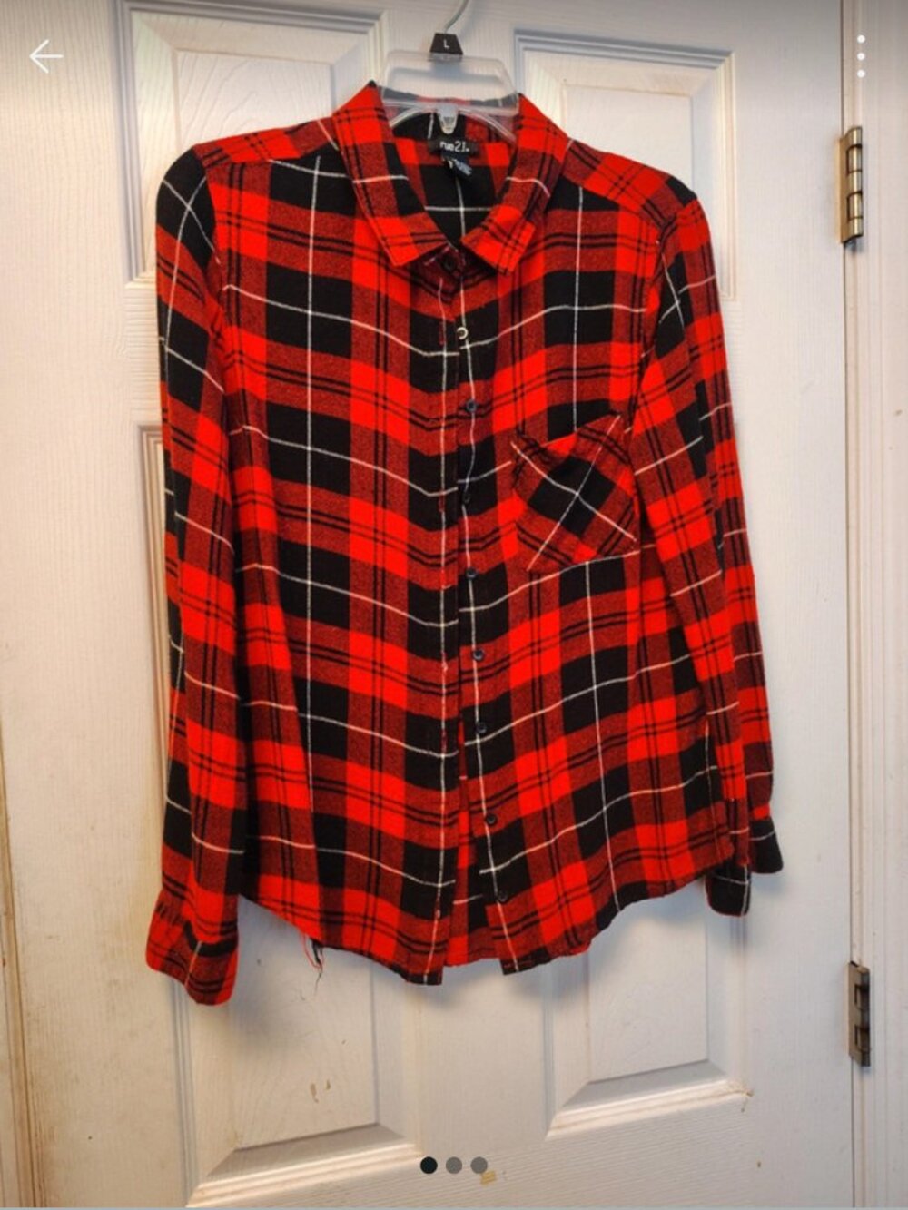 rue 21 red plaid flannel shirt ladies size small
